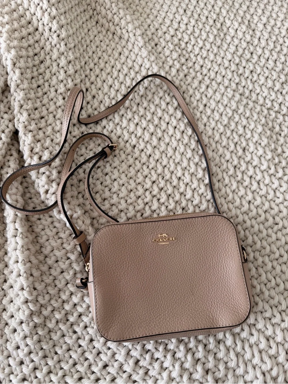 Coach Pebbled Leather Crossbody in Taupe Pink